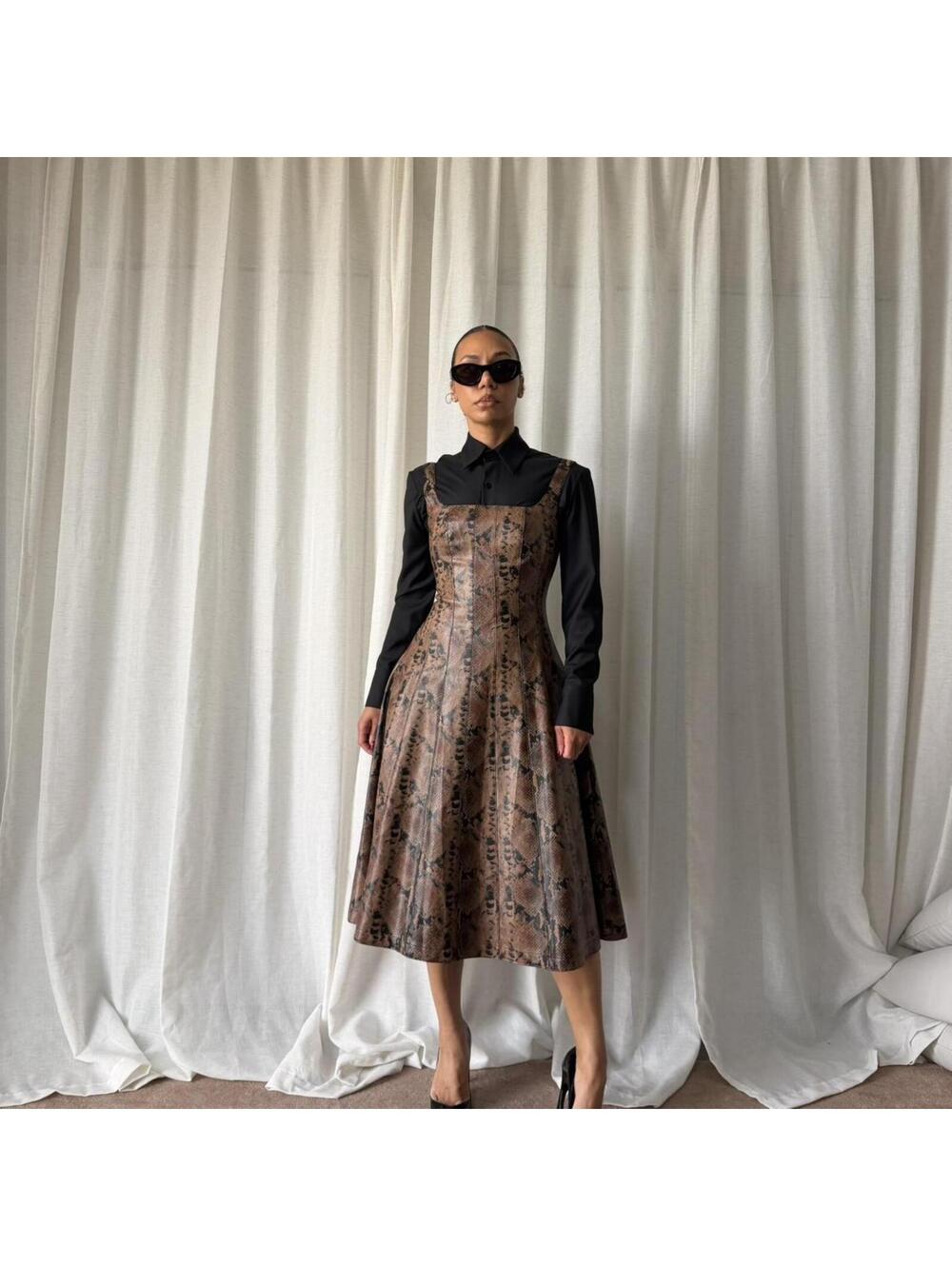 7 For All Mankind Women's Brown and Black Dress